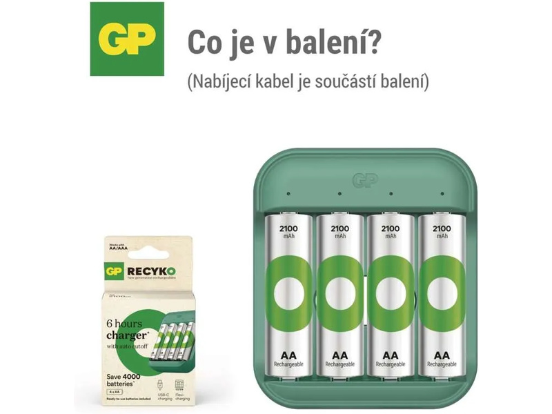 GP USB nabíječ ECO AA/AAA + 4xAA 2100mAh GP ReCyko