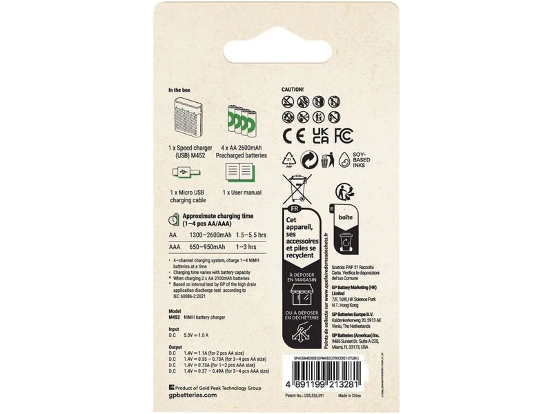 GP USB nabíječ Speed AA/AAA + 4xAA 2600mAh GP ReCyko