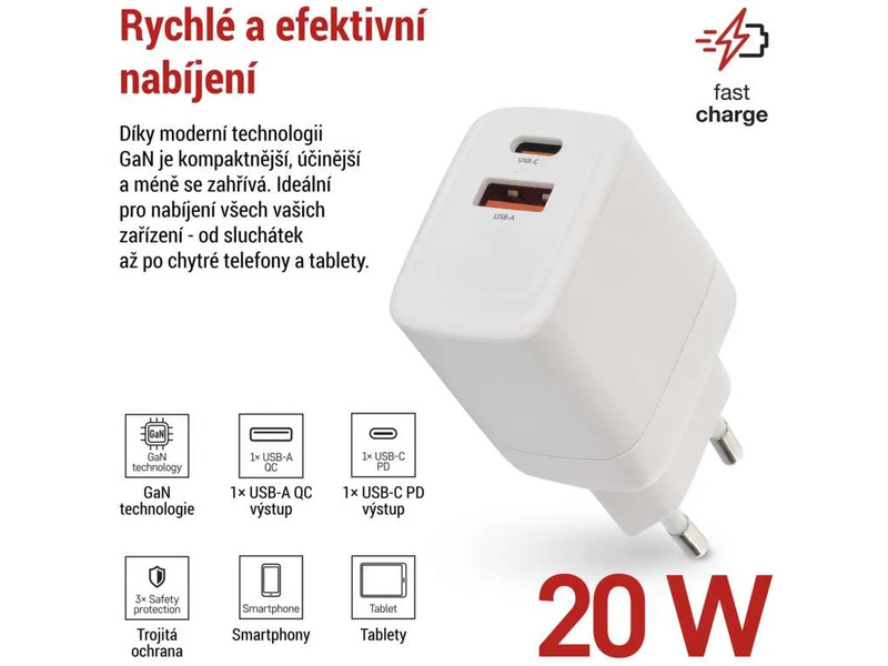 Síťový USB adaptér (zdroj) GaN PD 20W