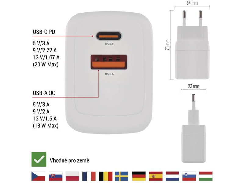 Síťový USB adaptér (zdroj) GaN PD 20W