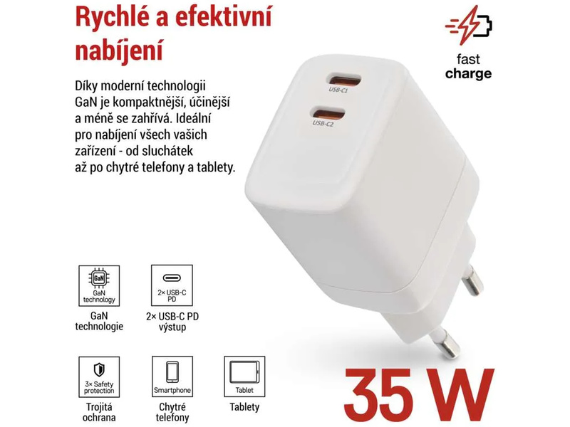 Síťový USB adaptér (zdroj) GaN PD 35W