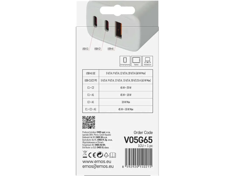 Síťový USB adaptér (zdroj) GaN PD 65W