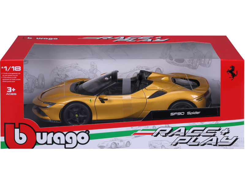 Bburago Ferrari SF90 Spider 1:18 zlatá metalíza