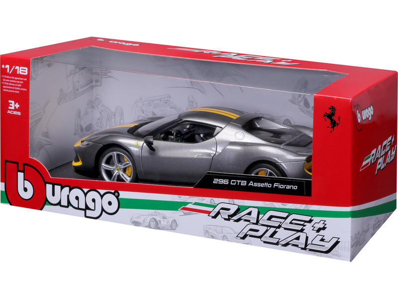 Bburago Ferrari 296 GTB Assetto Fiorano 1:18 stříbrná metalická