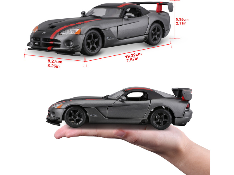 Bburago Dodge Viper SRT 10 ACR 1:24 šedá metalíza/matná černá