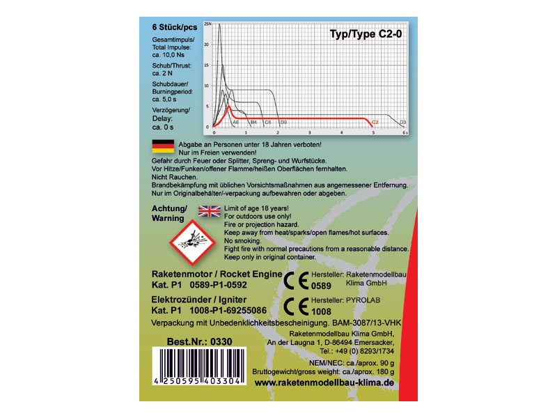 Klima raketový motor C2-0 EL (6ks)