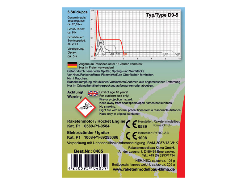 Klima raketový motor D9-5 EL (6ks)