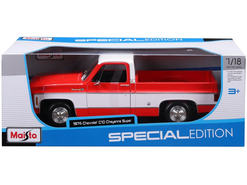 Maisto Chevrolet C10 Cheyenne Super 1:18 1974 červeno-bílá