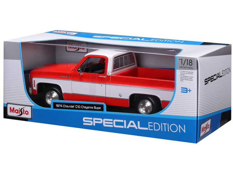 Maisto Chevrolet C10 Cheyenne Super 1:18 1974 červeno-bílá