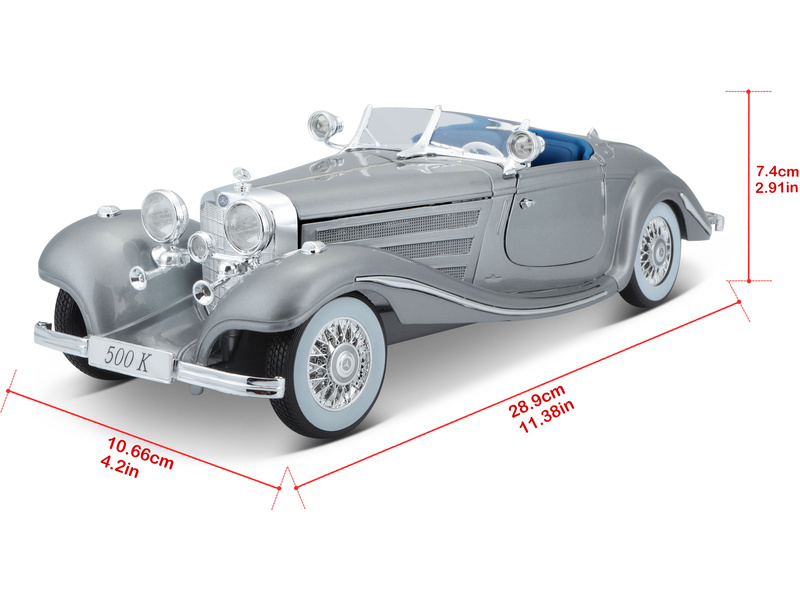Maisto Mercedes-Benz 500 K Typ Specialroadster 1936 1:18 šedá metalíza