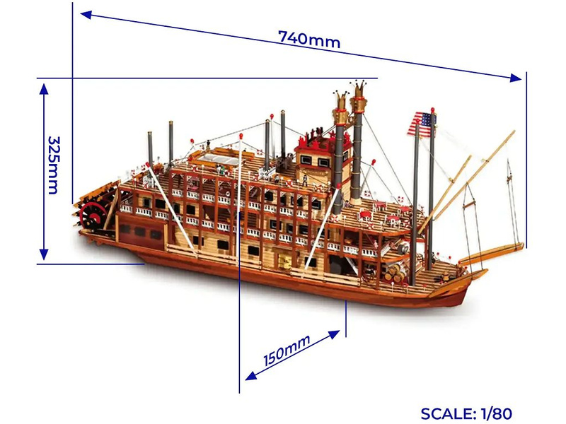 OCCRE Mississippi kolesový parník 1:80 kit