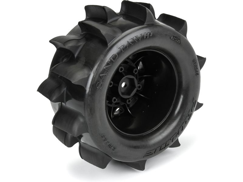 Pro-Line kolo 1:10, pneu 2.8" Sand Paw HP Belted, disk černý Raid 12/14mm (2)