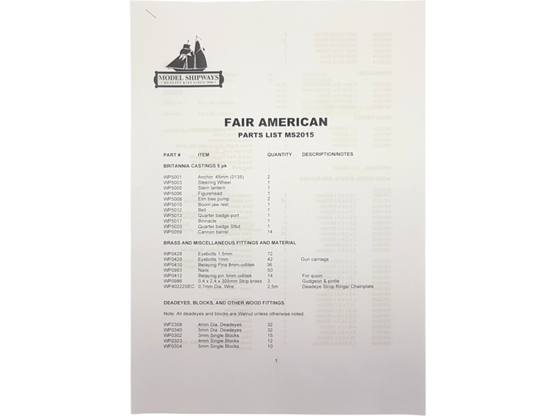 Model Shipways Fair American 1778 1:48 kit
