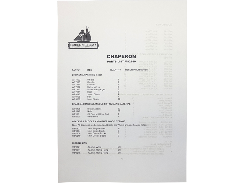 Model Shipways Chaperon 1:48 1884 kit