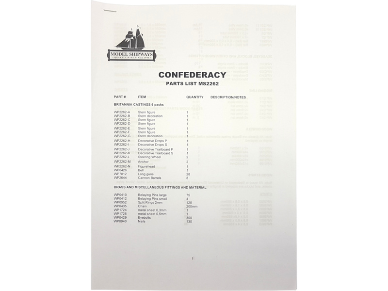 Model Shipways USF Confederacy 1778 1:64 kit
