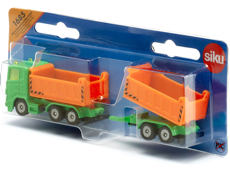 SIKU Blister - Nákladní auto se sklápěcí korbou a vlekem