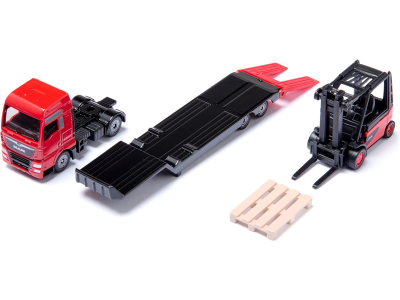 SIKU Super - Tahač MAN s návěsem a vysokozdvižným vozíkem Linde 1:87