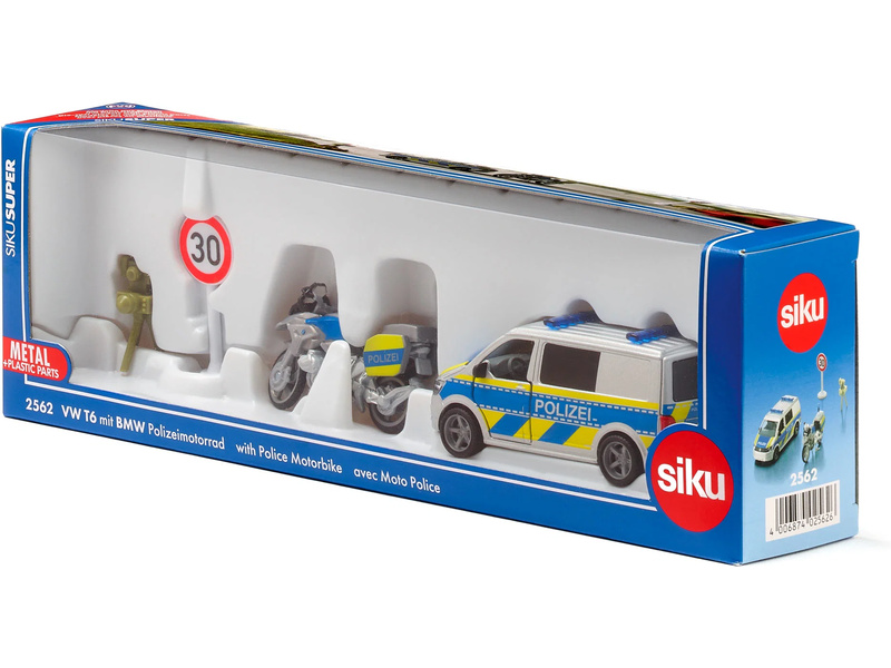 SIKU Super - Volkswagen T6 policejní dodávka s motorkou 1:50