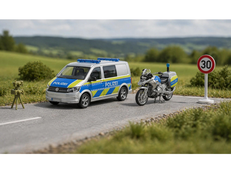 SIKU Super - Volkswagen T6 policejní dodávka s motorkou 1:50