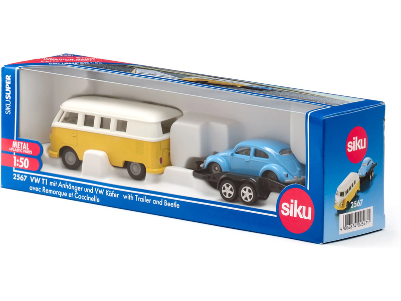SIKU Super - Volkswagen T1 s tahačem a Beetlem 1:50
