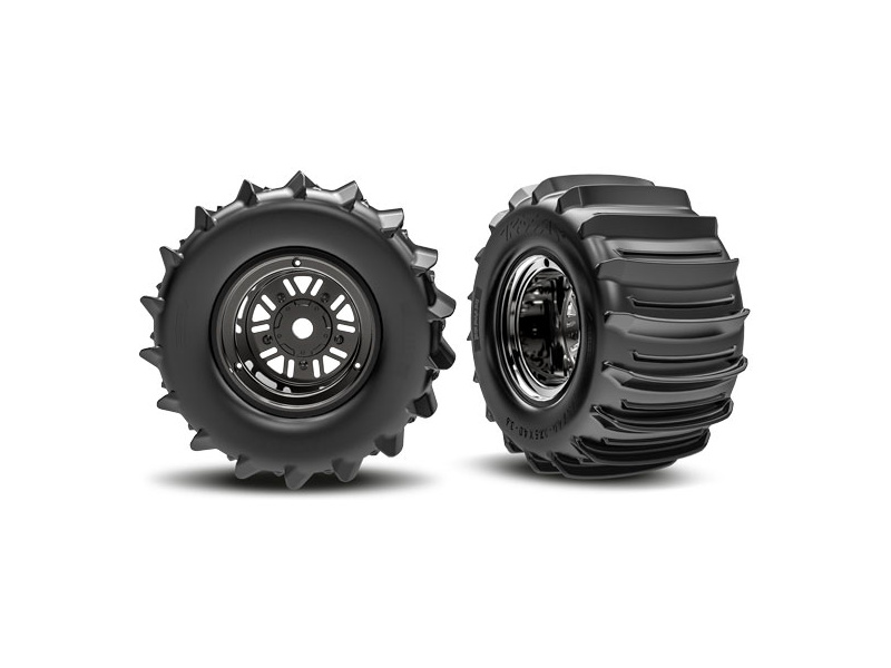 Traxxas kolo 3.6/4,7", disk Sand Car černý chrom, pneu belted paddle (zadní) (pár)