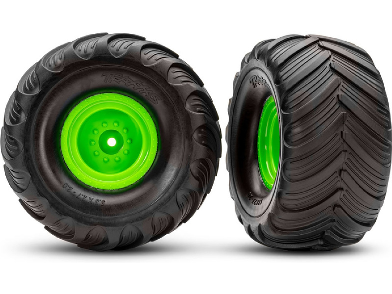 Traxxas kolo 2.0/3.0", disk zelený offset 19mm, pneu Terra Groove (pár)