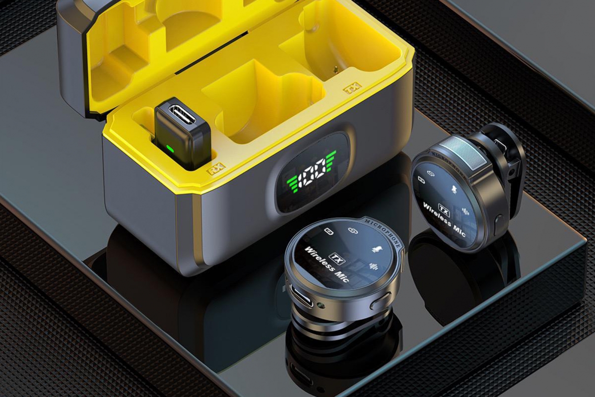 2v1 Type-C všesměrový magnetický 2,4GHz bezdrátový klopový mikrofon s nabíjecím boxem