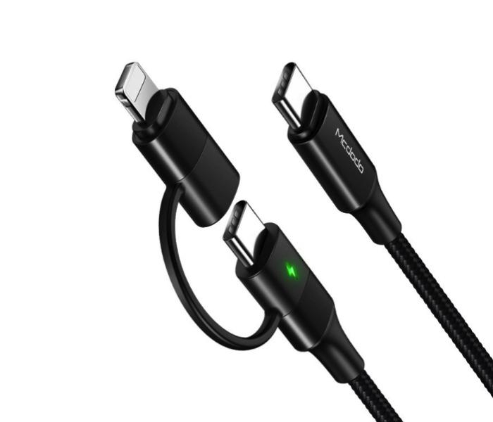 60W PD 2in1 Nylon Cable Type-C to Type-C + Lightning