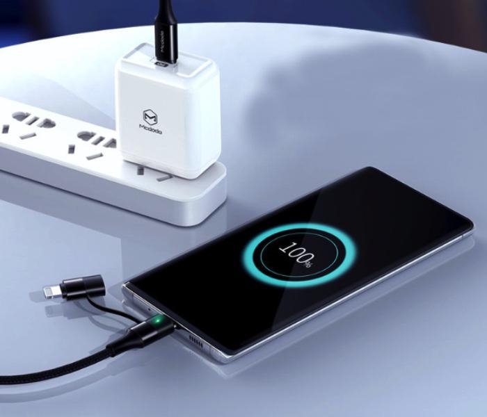 60W PD 2in1 Nylon Cable Type-C to Type-C + Lightning