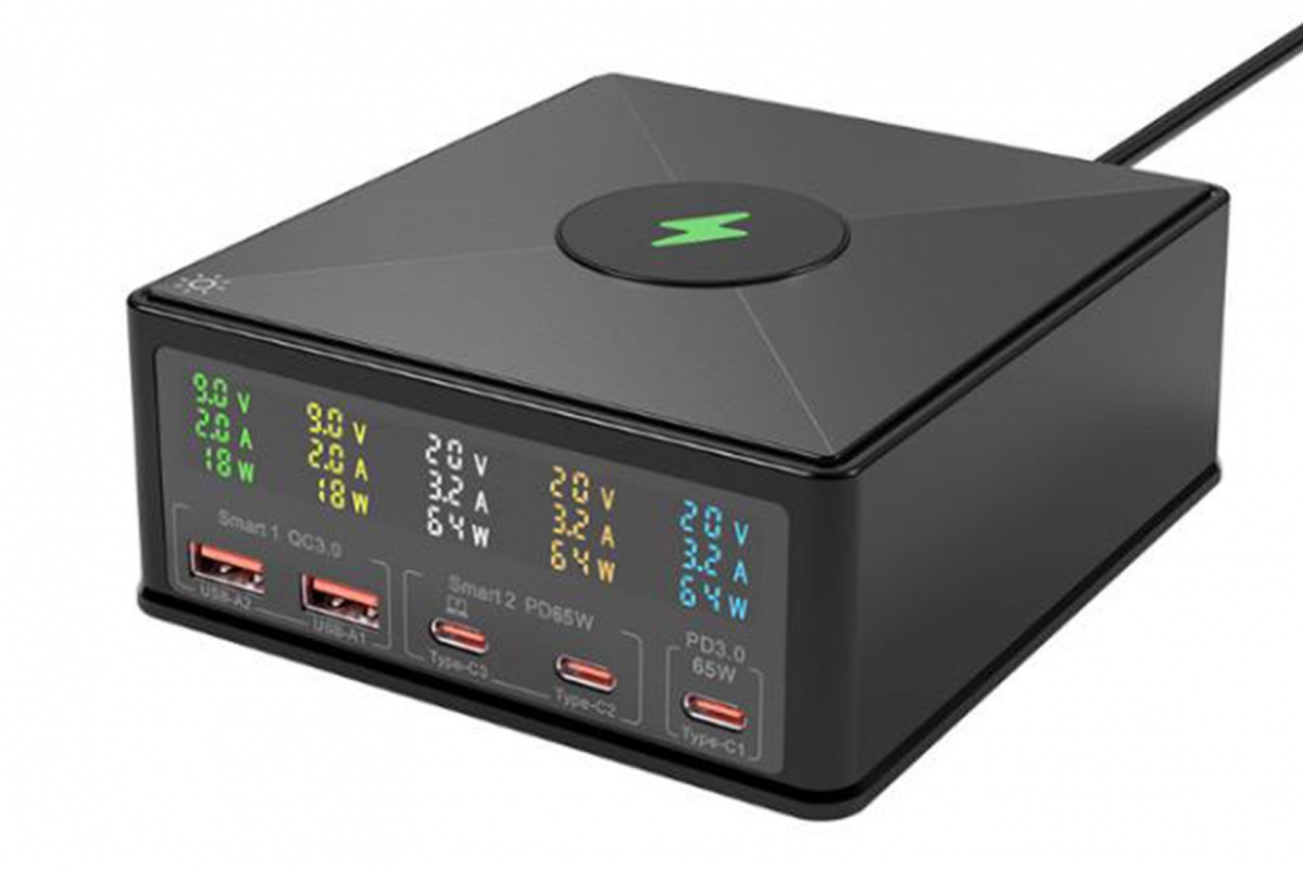 6v1 160W Víceportová bezdrátová nabíječka s LCD displejem