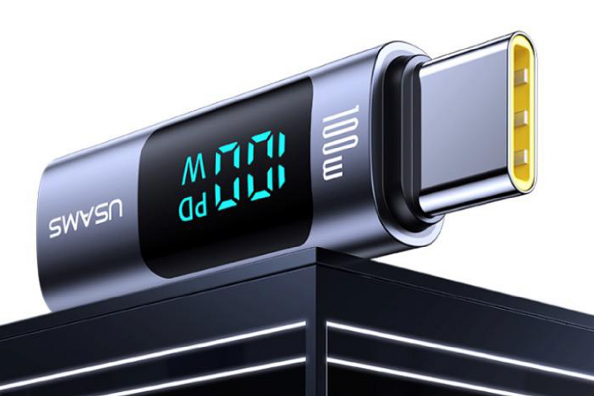 USAMS 100W Type-C na Type-C adaptér s digitálním displejem