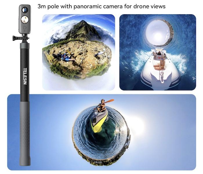 TELESIN - Prodlužující selfie tyč na kameru Insta360 X3 / X2 / One RS (3m)