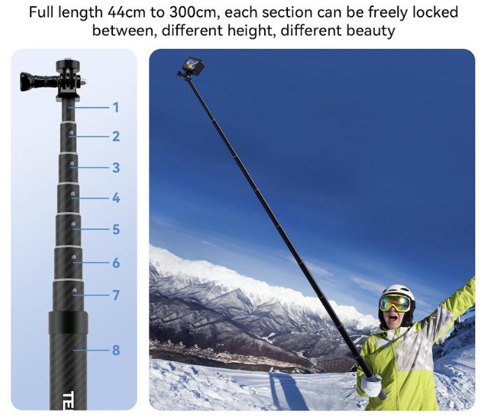 TELESIN - Prodlužující selfie tyč na kameru Insta360 X3 / X2 / One RS (3m)