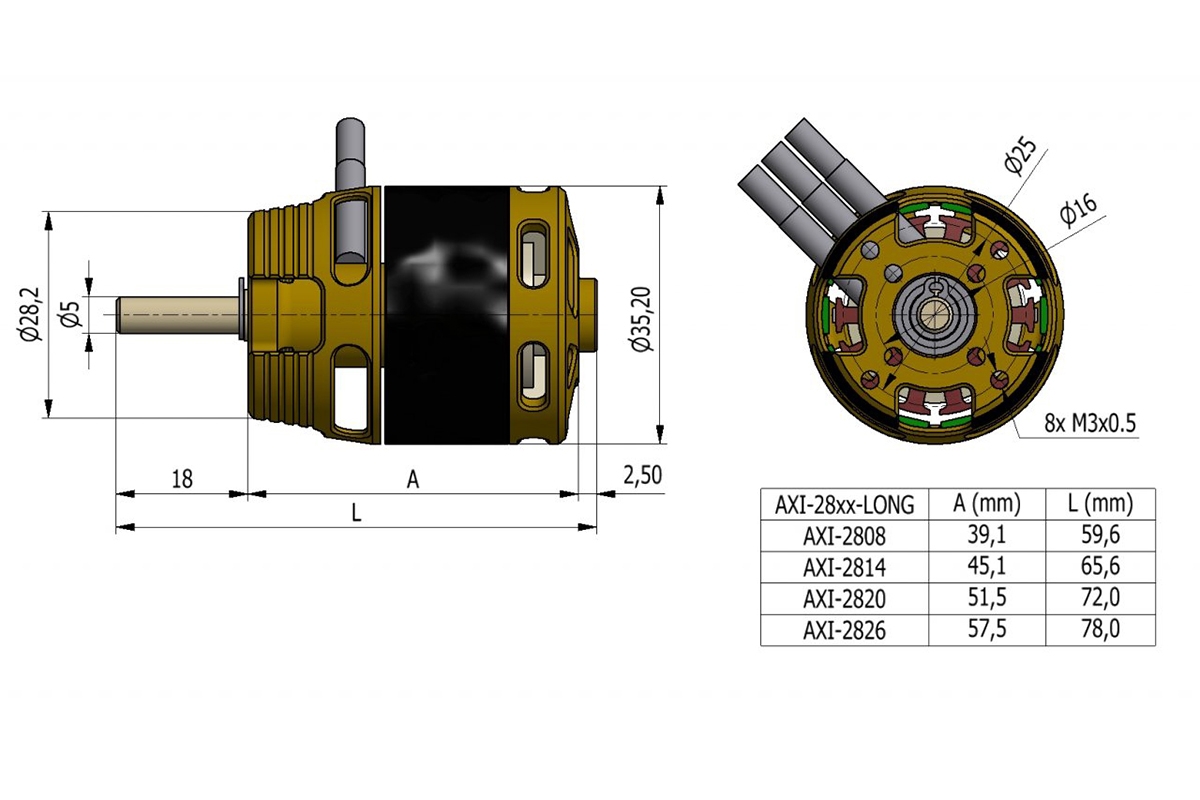 AXI 2808/24 V3 LONG střídavý motor