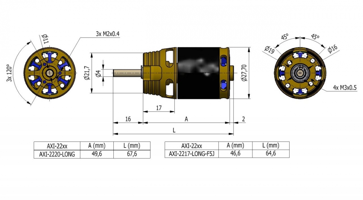 AXI 2220/12 V3 LONG střídavý motor