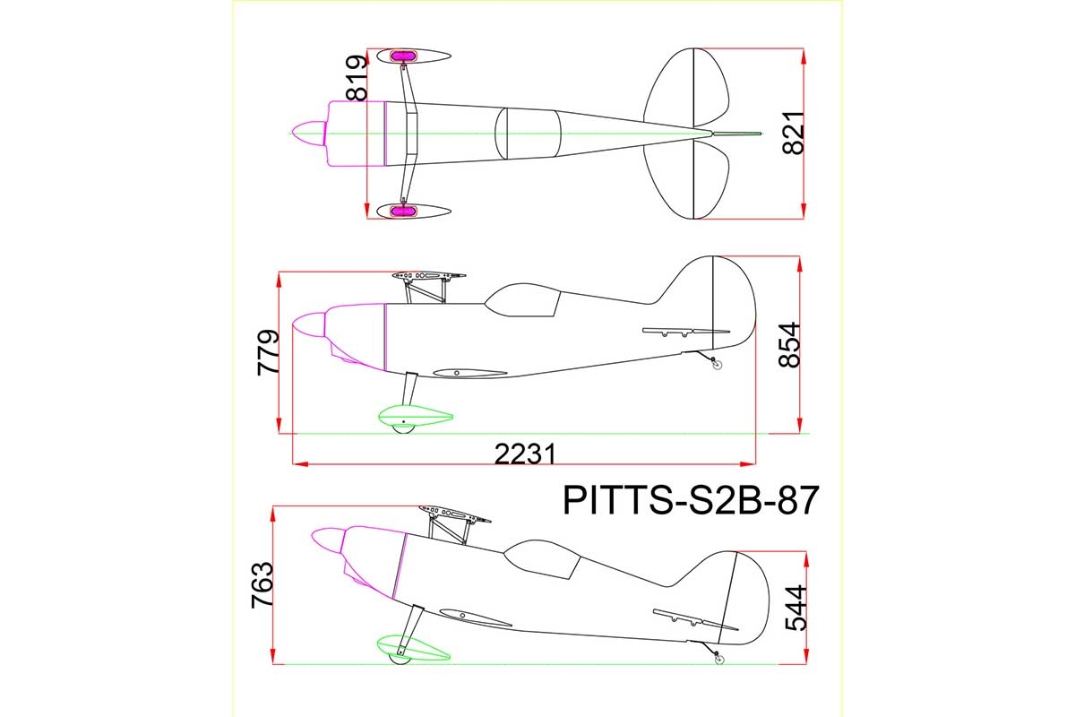 87" Pitts S2B Žlutý Bulldog (2,2m)