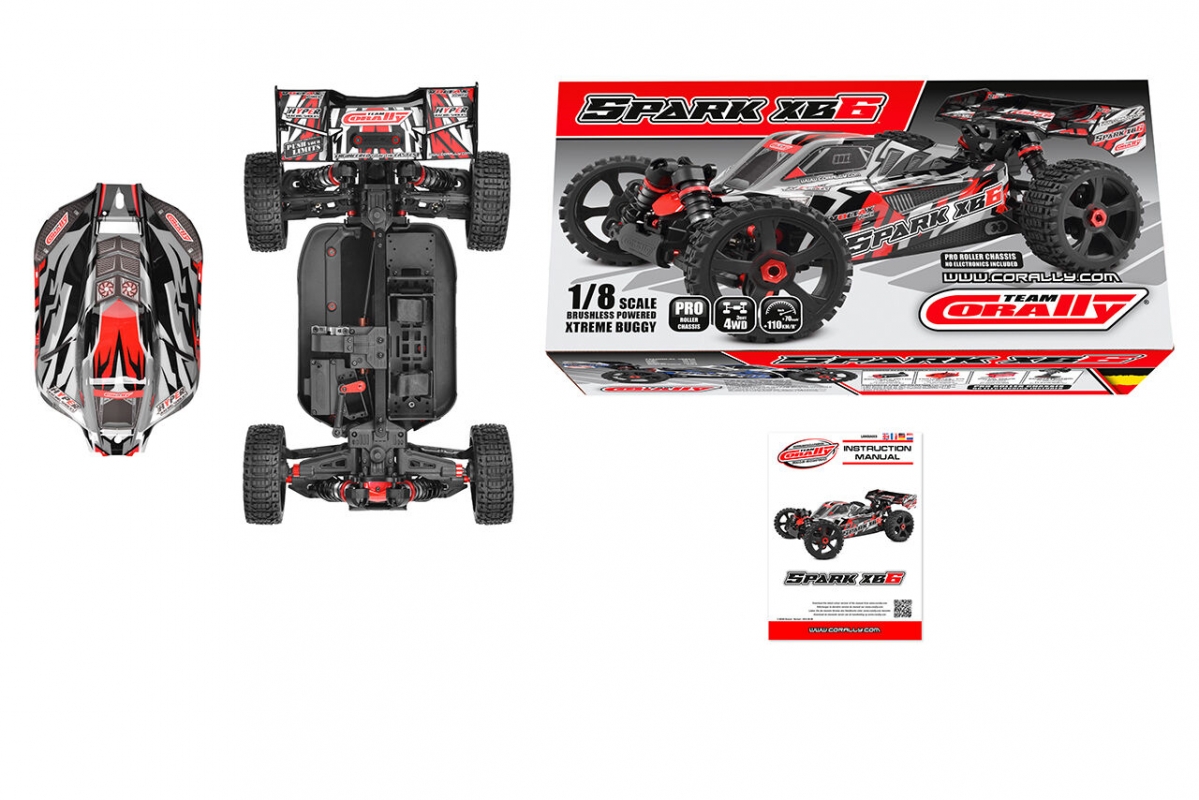 SPARK XB-6 - BUGGY 4WD - ROLLER šasi - bez elektroniky - červená