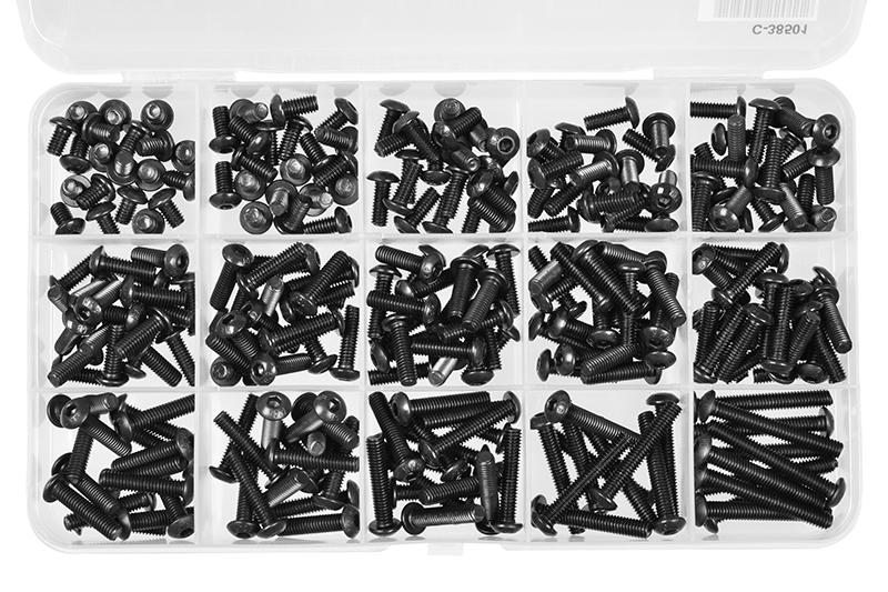 Imbus šrouby s půlkulatou hlavou - sada/box - M4 - ocelové černé, 265 ks.