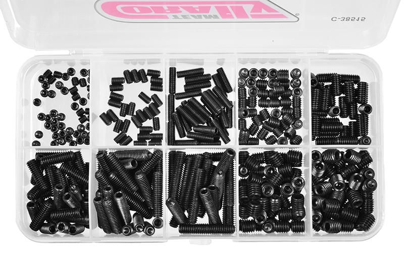 Imbus stavěcí šrouby - sada/box - M3 - M4 - M5 ocelové černé, 370 ks.