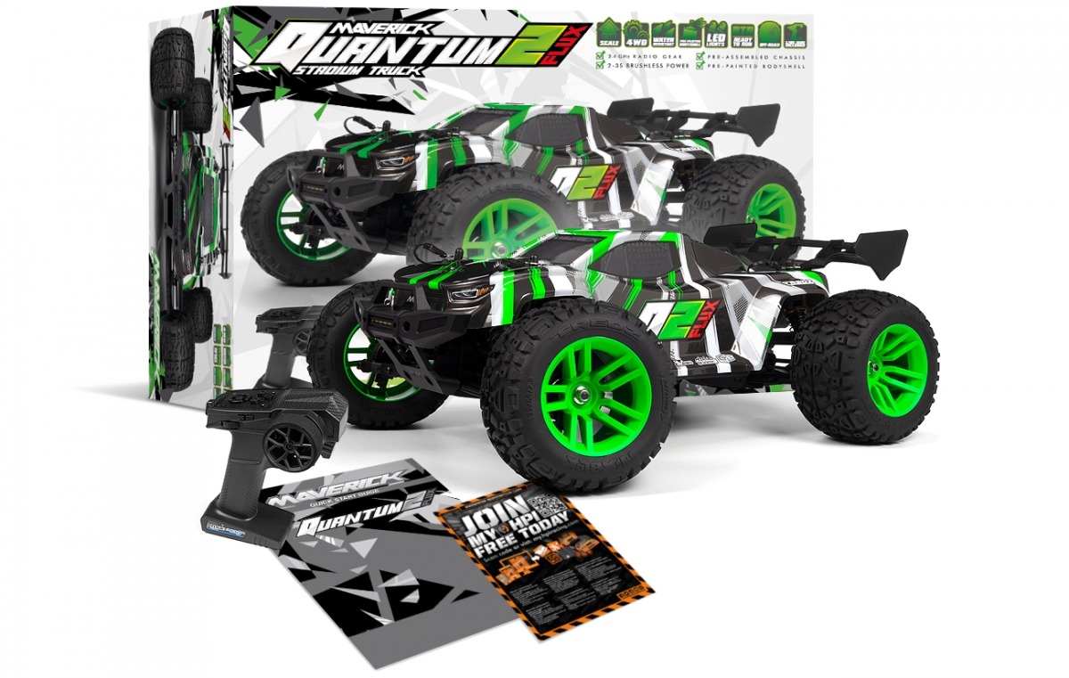 Quantum2 XT Flux 1/10th Stadium Truck - Zelený