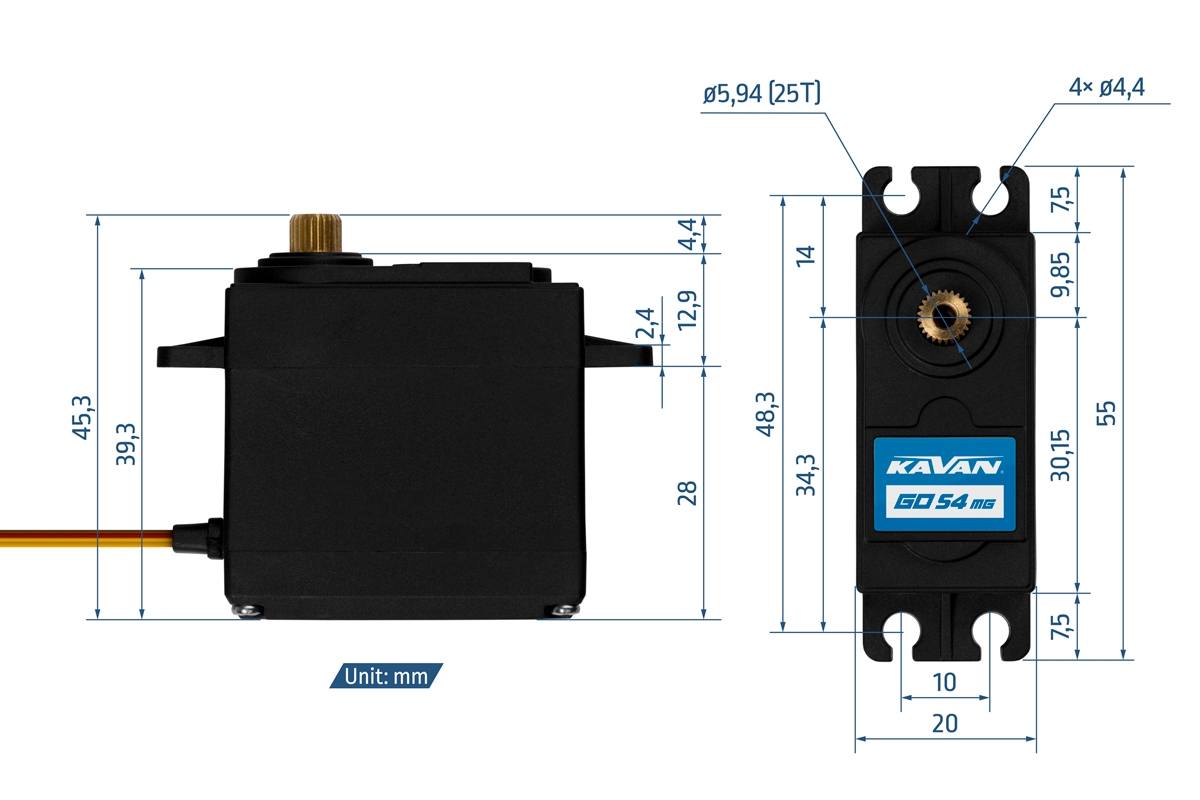 GO-54MG digitální servo (0.22s/60°, 11,5kg.cm),