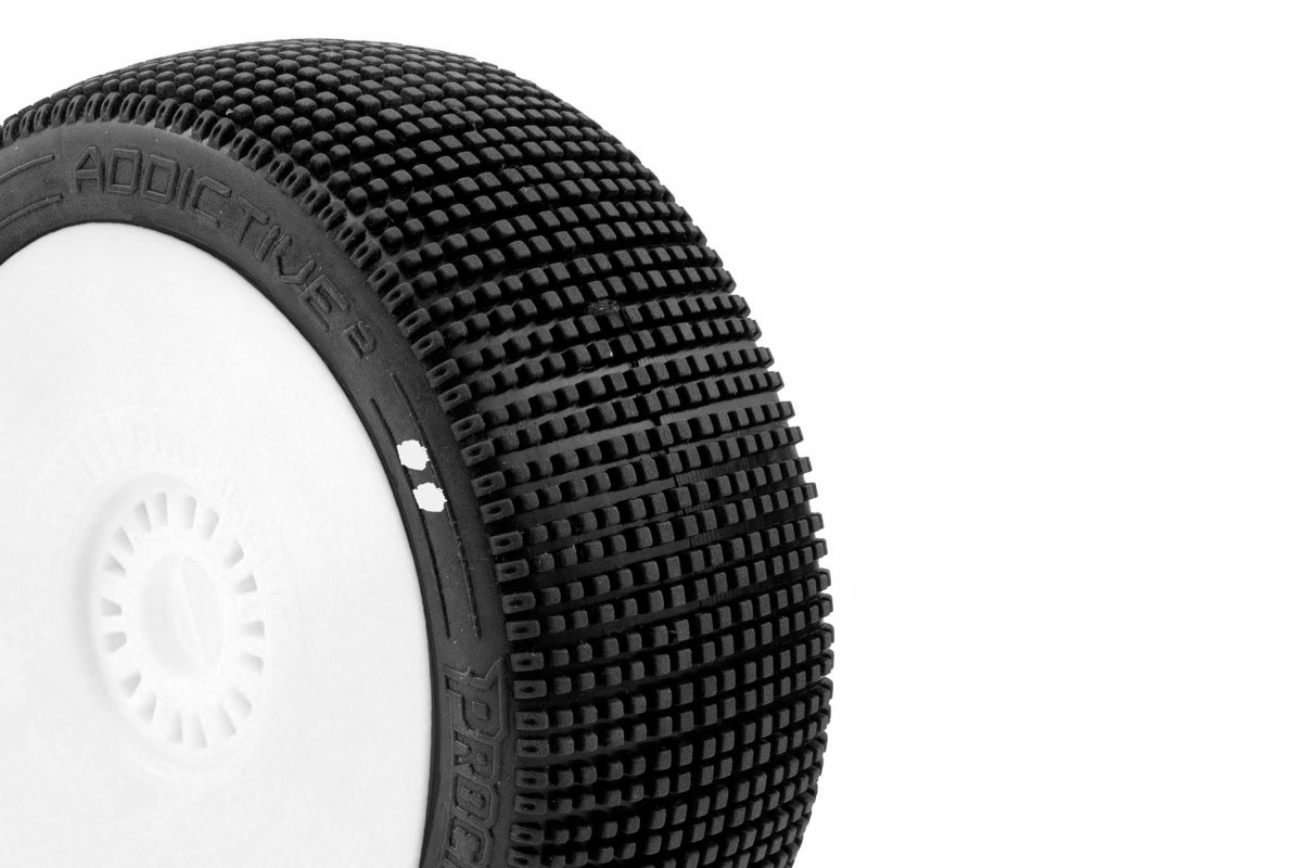 ADDICTIVE V2 BUGGY S1 (SUPER SOFT) nalepené pneumatiky, bílé disky, 2 ks.