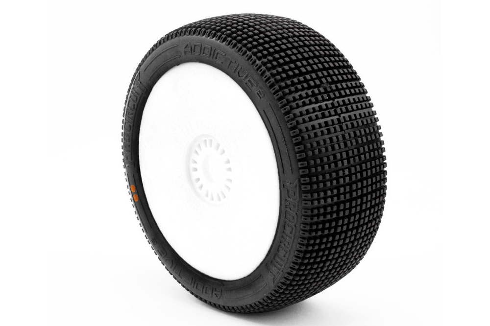 ADDICTIVE V2 BUGGY S3 (MEDIUM) nalepené pneumatiky, bílé disky, 2 ks.