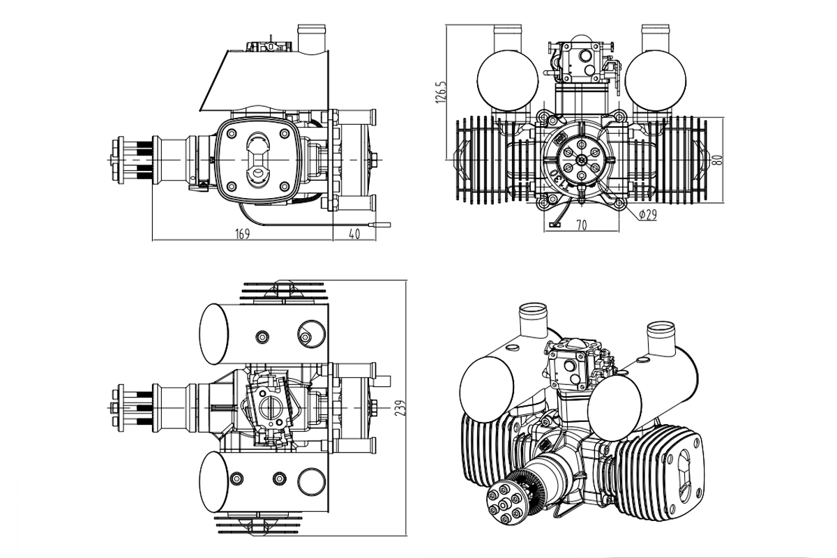 NGH GTT130-G Dvoutaktní benzinový motor