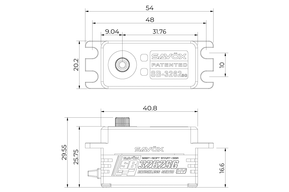 SB-3262SG BRUSHLESS HiVolt Digitální servo - LOW PROFILE/WATERPROOF (35kg-0,065s/60°)