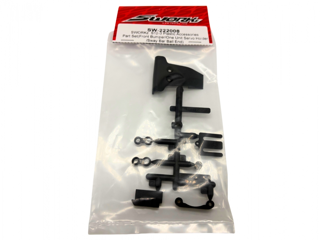 S12-3 Plastové díly (přední nárazník, držák serva, čepy stabilizátorů)