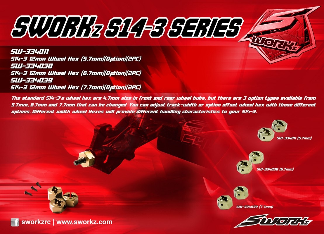 SWORKz S14-3 12mm hliníkové unašeče kol, 6,7 mm, 2 ks.