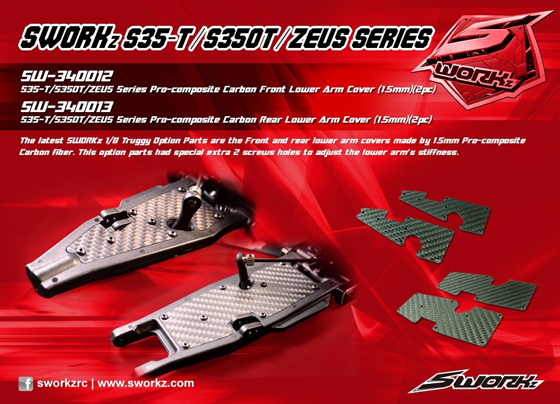 SWORKz uhlíková vzpěra spodní zadního ramena, 1,5mm, včetně šroubů, 2 ks