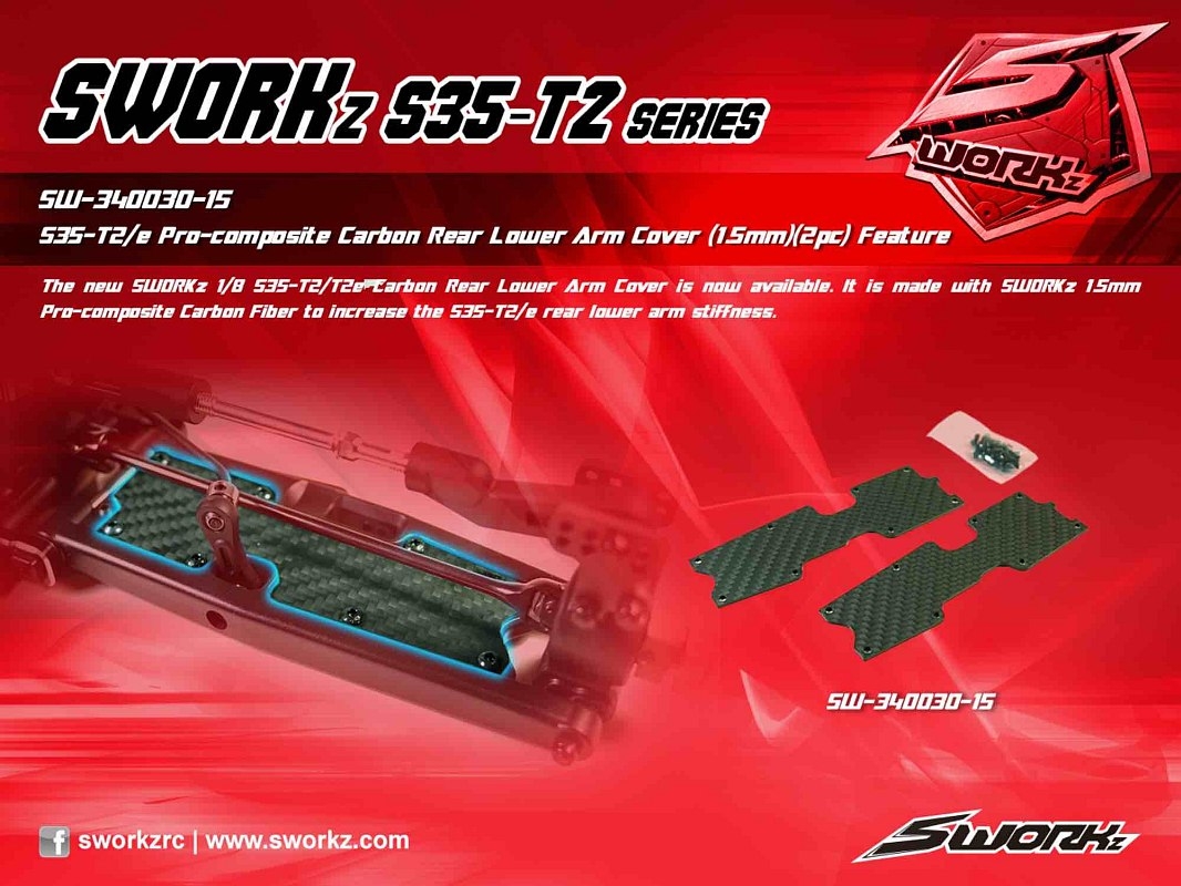 SWORKz uhlíková vzpěra zadního spodního ramene, 1,5mm, včetně šroubů, 2 ks.