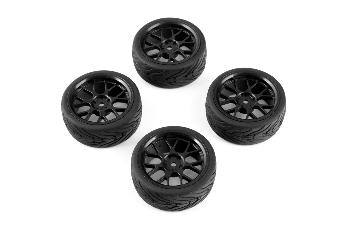 Spec T CS Wheel Offset 3 Black w/Tire 4ks pro 1/10 Silniční